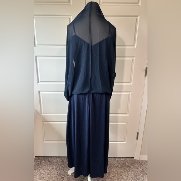 Birdie Grey MD Spence Navy Blue Sheer Cold Shoulder Bride's Maid Maxi‎ Dress - Picture 9 of 13